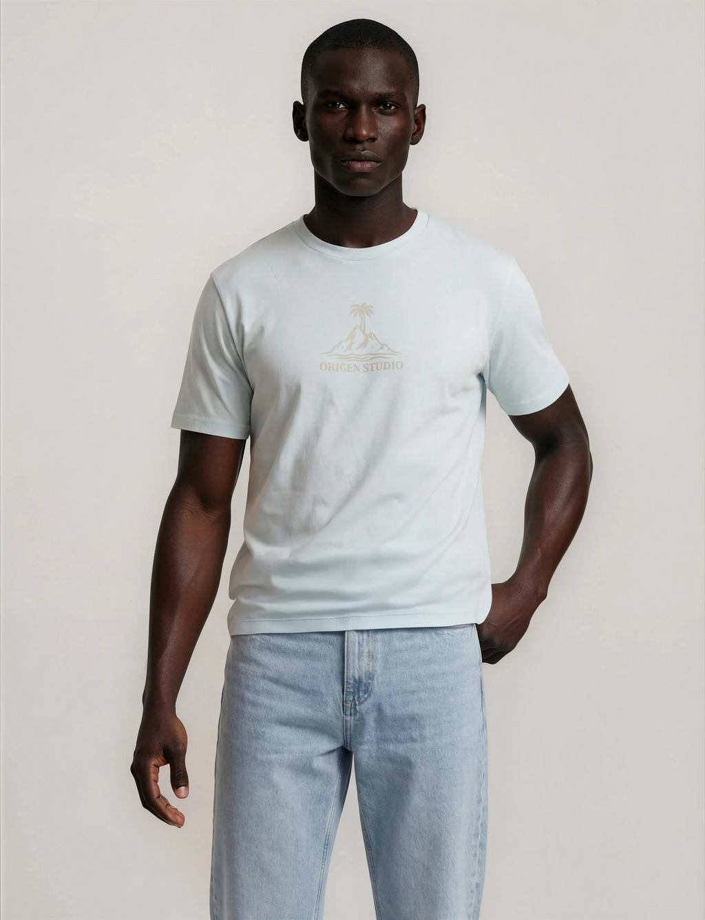 Camiseta azul claro hombre Origen Studio algodón diseño minimal pecho