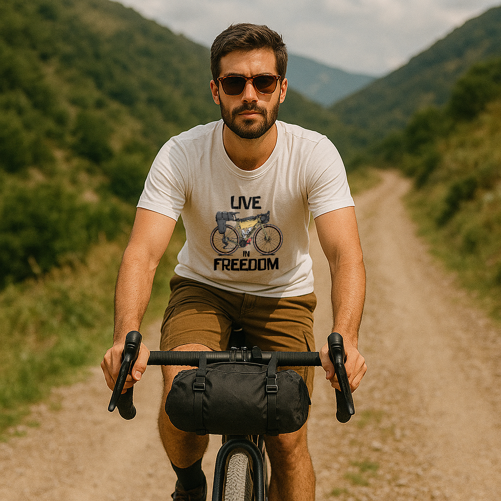 Camiseta Live in Freedom Neanderthal para ciclismo y aventuras, estilo casual para espíritu libre