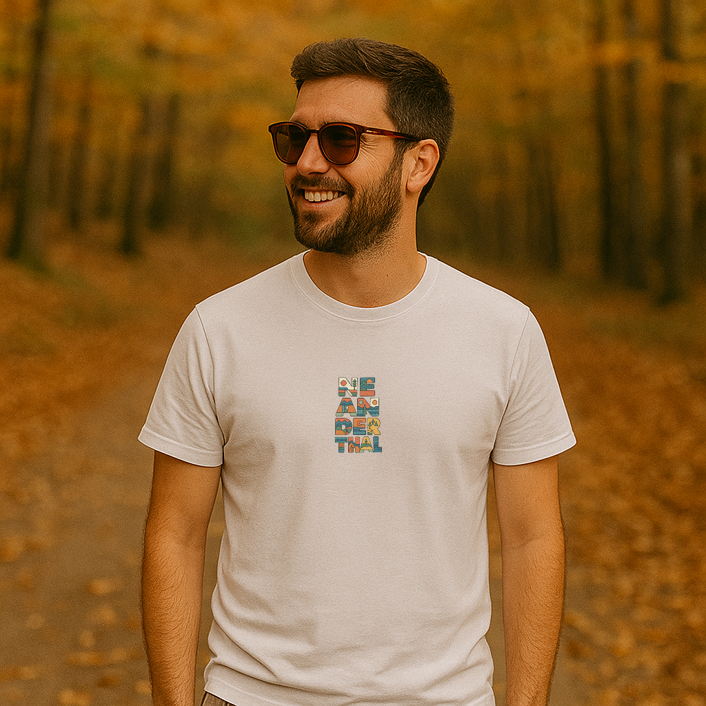 Camiseta urbana básica Neanderthal con diseño ecológico y tipografía artística, estilo casual para hombre