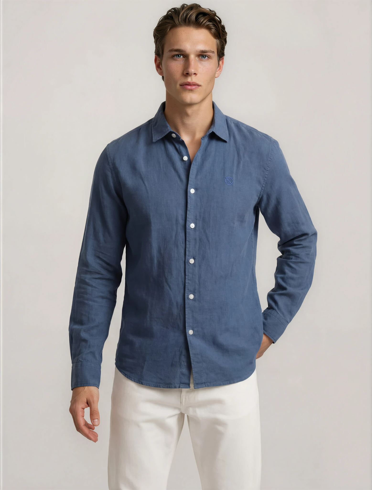 Camisa azul hombre Origen Studio vista frontal