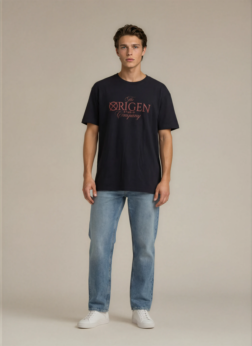 camiseta azul marino hombre algodón origen studio modelo