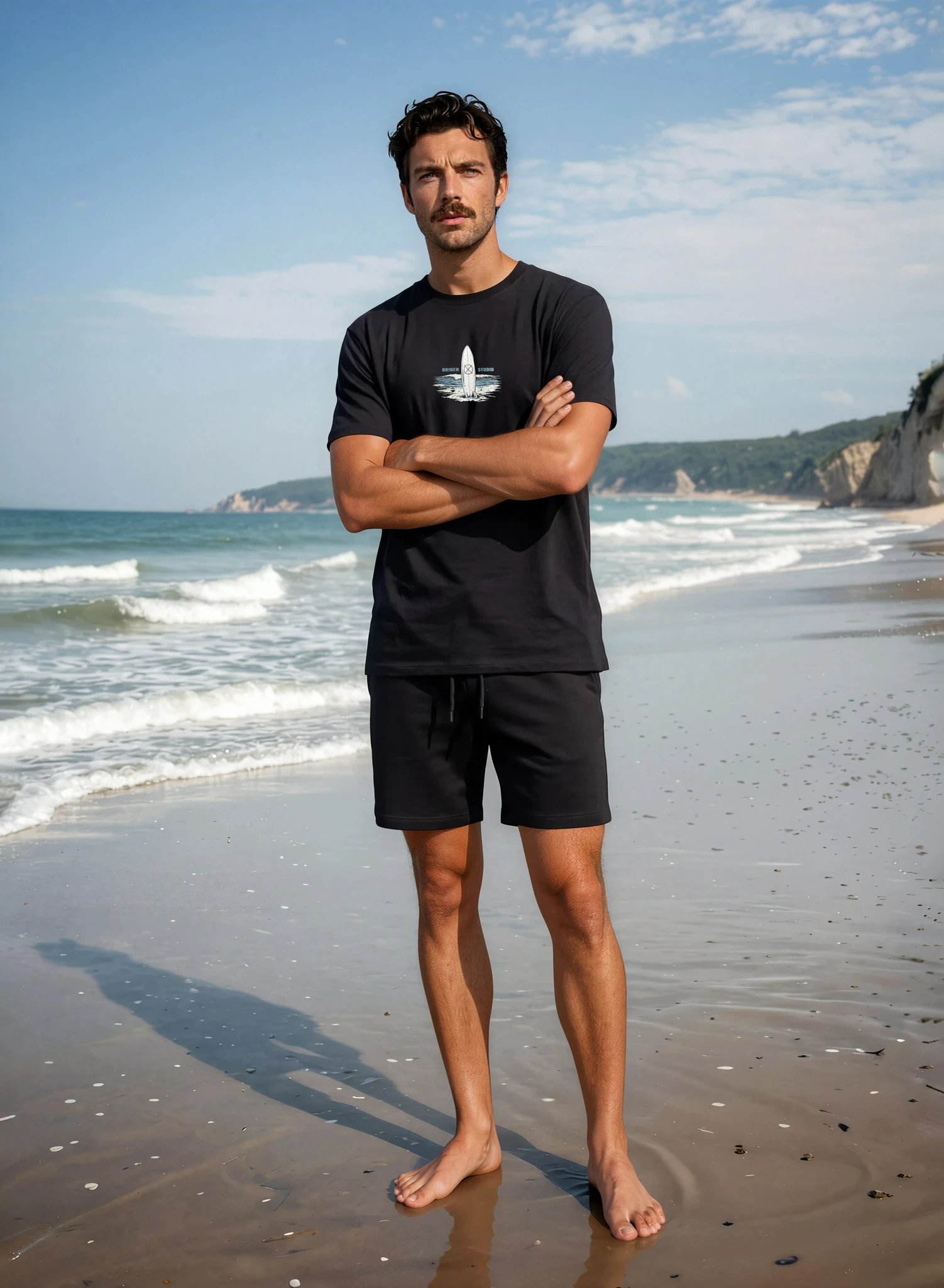 Camiseta negra hombre Origen Studio algodón 100% estilo surf playa verano