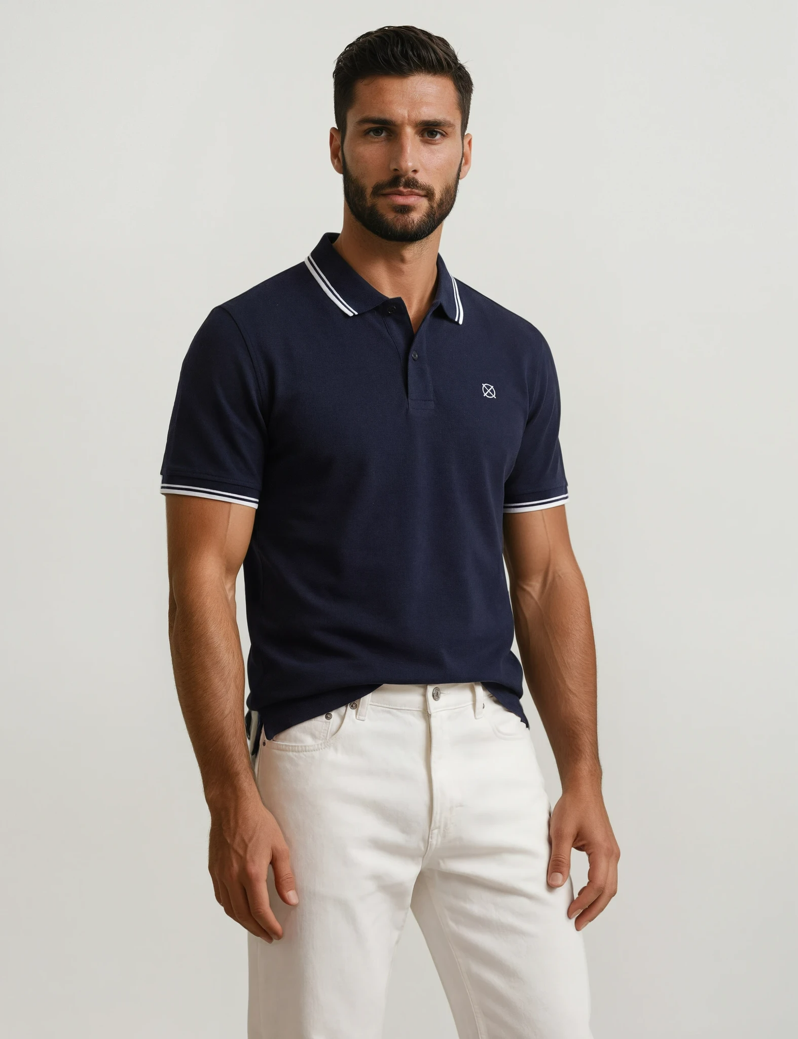 polo azul marino hombre 100% algodón origen studio modelo frontal