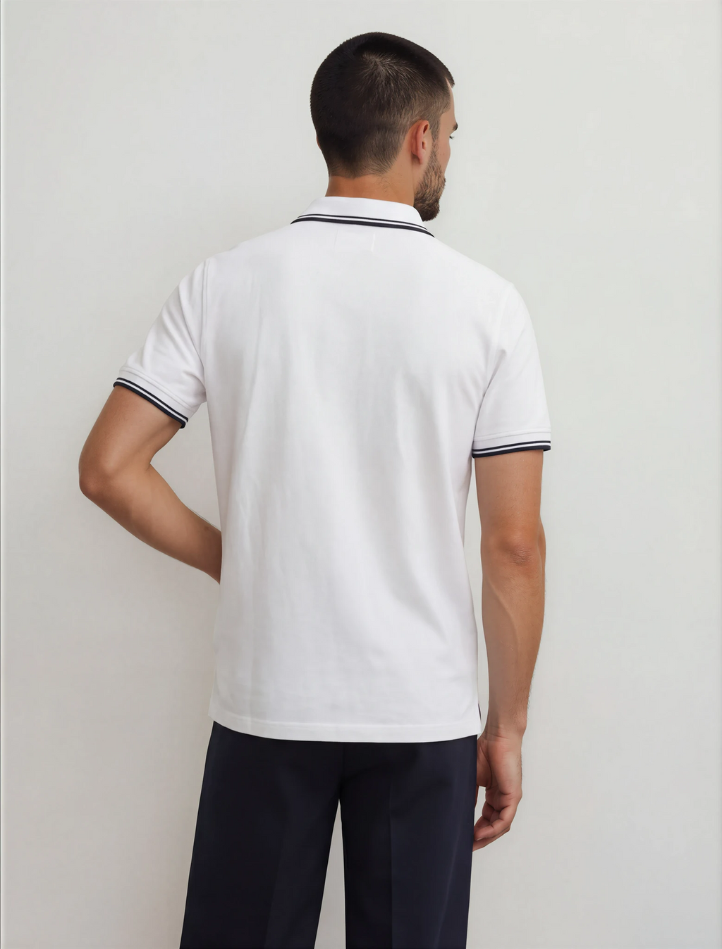 polo blanco hombre 100 algodón origen studio vista trasera