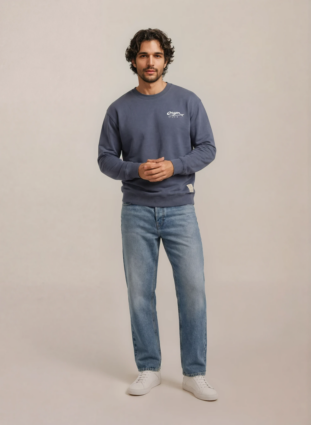 Sudadera masculina azul navy algodón premium edición limitada Origen Studio