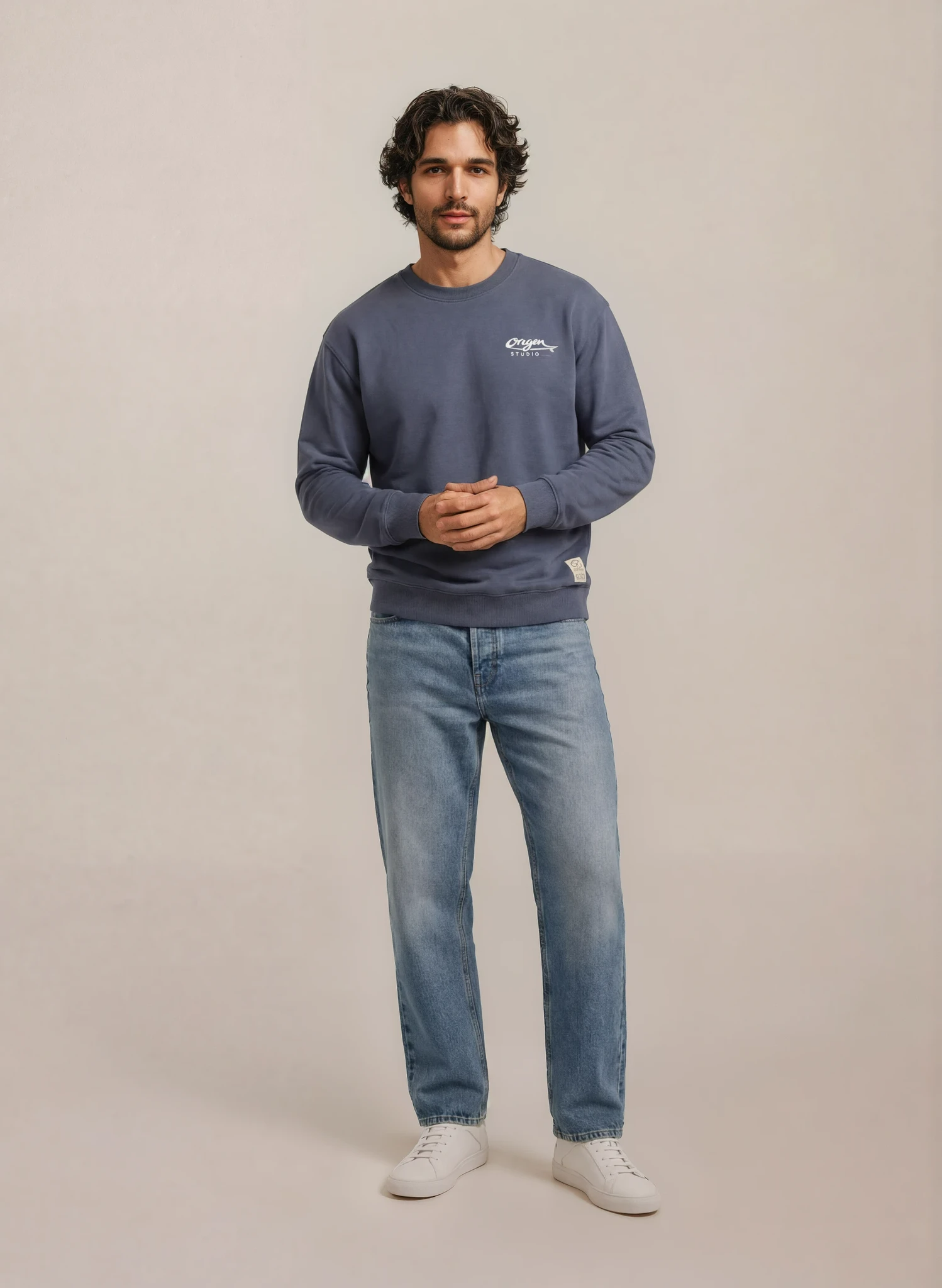 Sudadera masculina azul navy algodón premium edición limitada Origen Studio